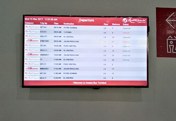 LCD TV Displaying Departure and Arrival Time for Buses